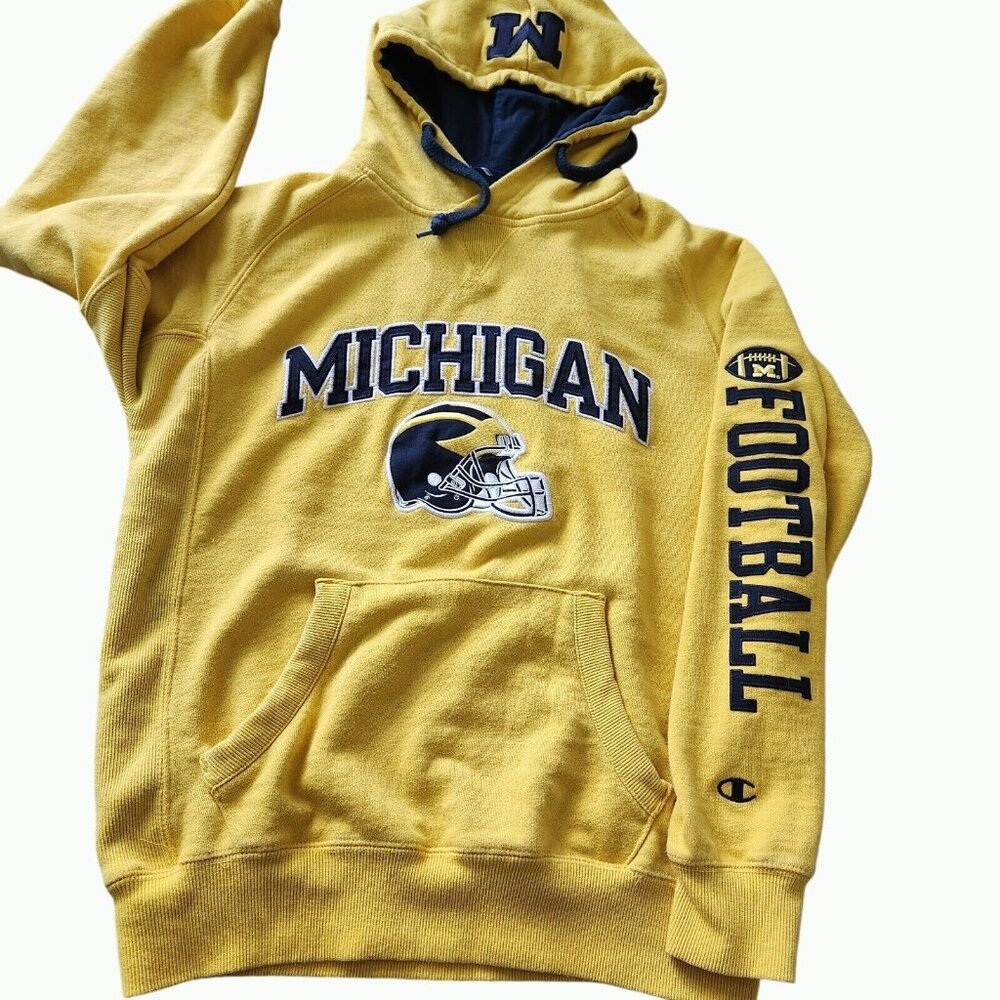 Champion Michigan Wolverines Hoodie Football Helmet Logo Patch Thick  Size S